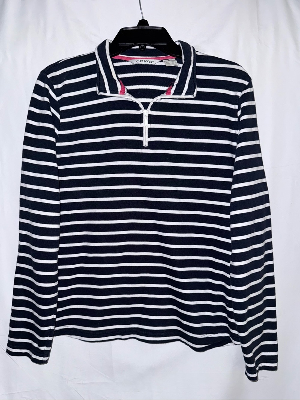 Orvis Navy & White Striped Quarter-Zip Pullover Size Medium